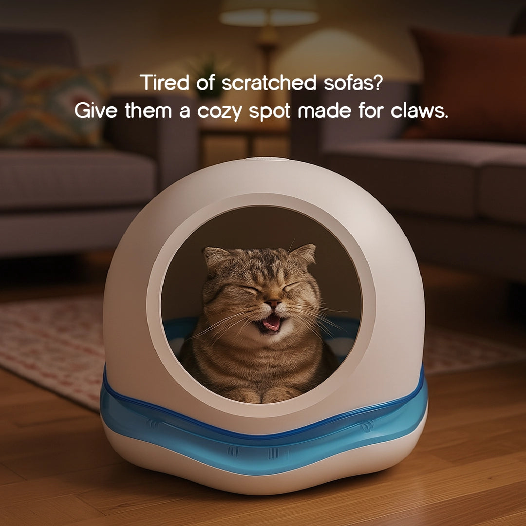 Meow Cave – Covered Cat Lounge with Built-in Scratch Board | Safe, Cozy & Enclosed