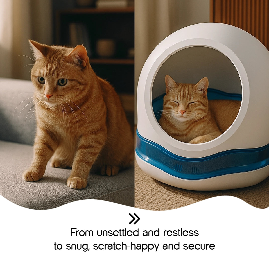 Meow Cave – Covered Cat Lounge with Built-in Scratch Board | Safe, Cozy & Enclosed