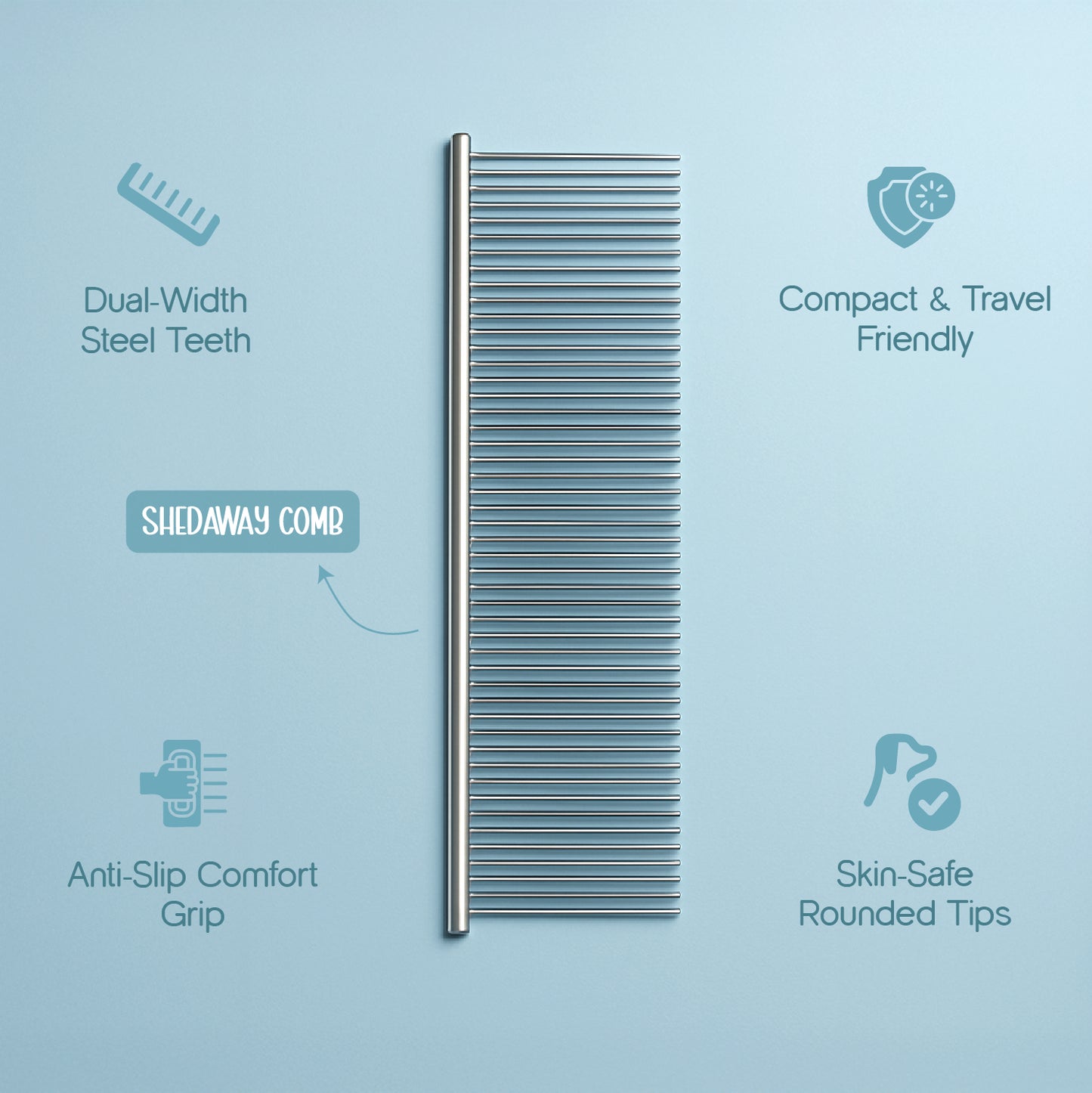Shedaway Comb | Dual - Width Stainless Steel Grooming Comb