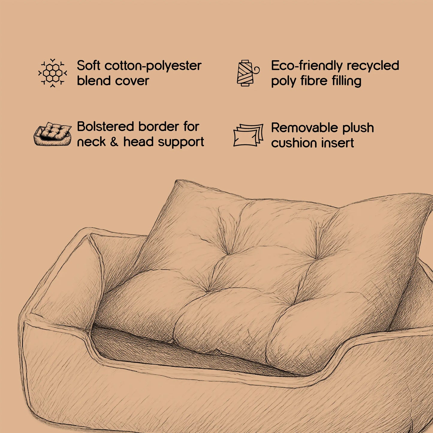 SlumberHaven Bed – Stylish Comfort with Bolstered Support | Washable & Durable