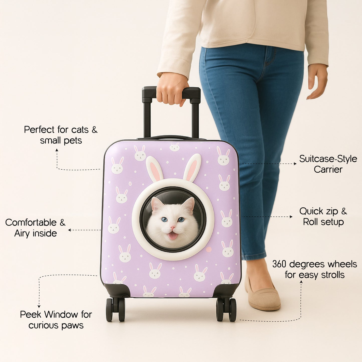 Wander Whiskers | Suitcase-Style Pet Carrier | Air-Comfy Travel
