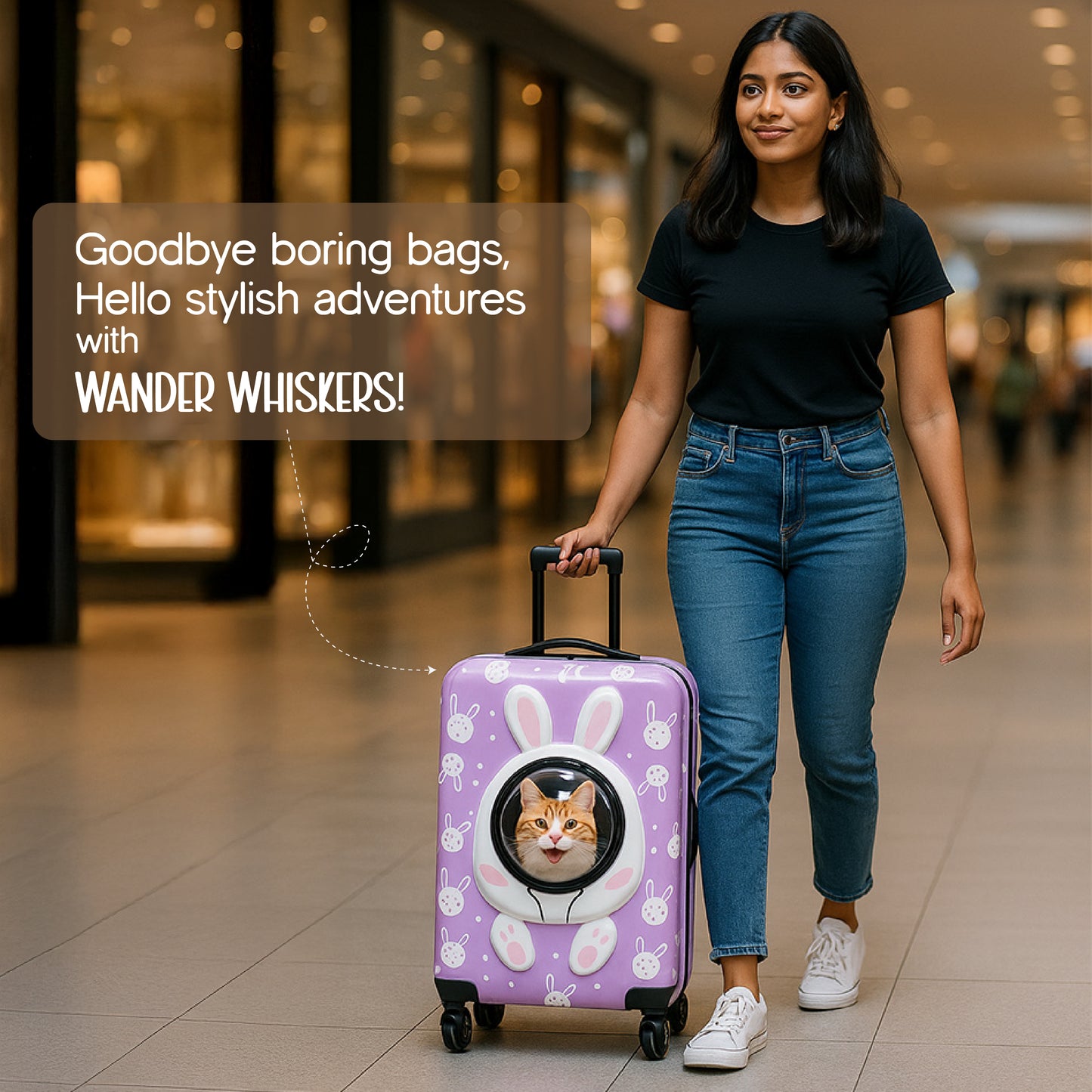 Wander Whiskers | Suitcase-Style Pet Carrier | Air-Comfy Travel