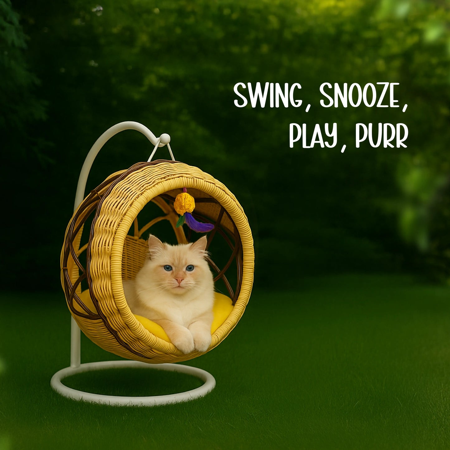 Wovyn Cat Hammock | Cozy Cat Swing | Breathable Design | Cushion & Toy Included