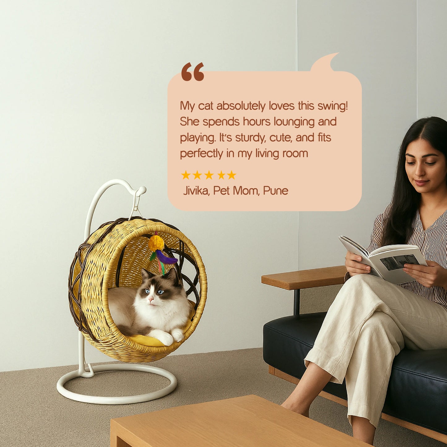 Wovyn Cat Hammock | Cozy Cat Swing | Breathable Design | Cushion & Toy Included
