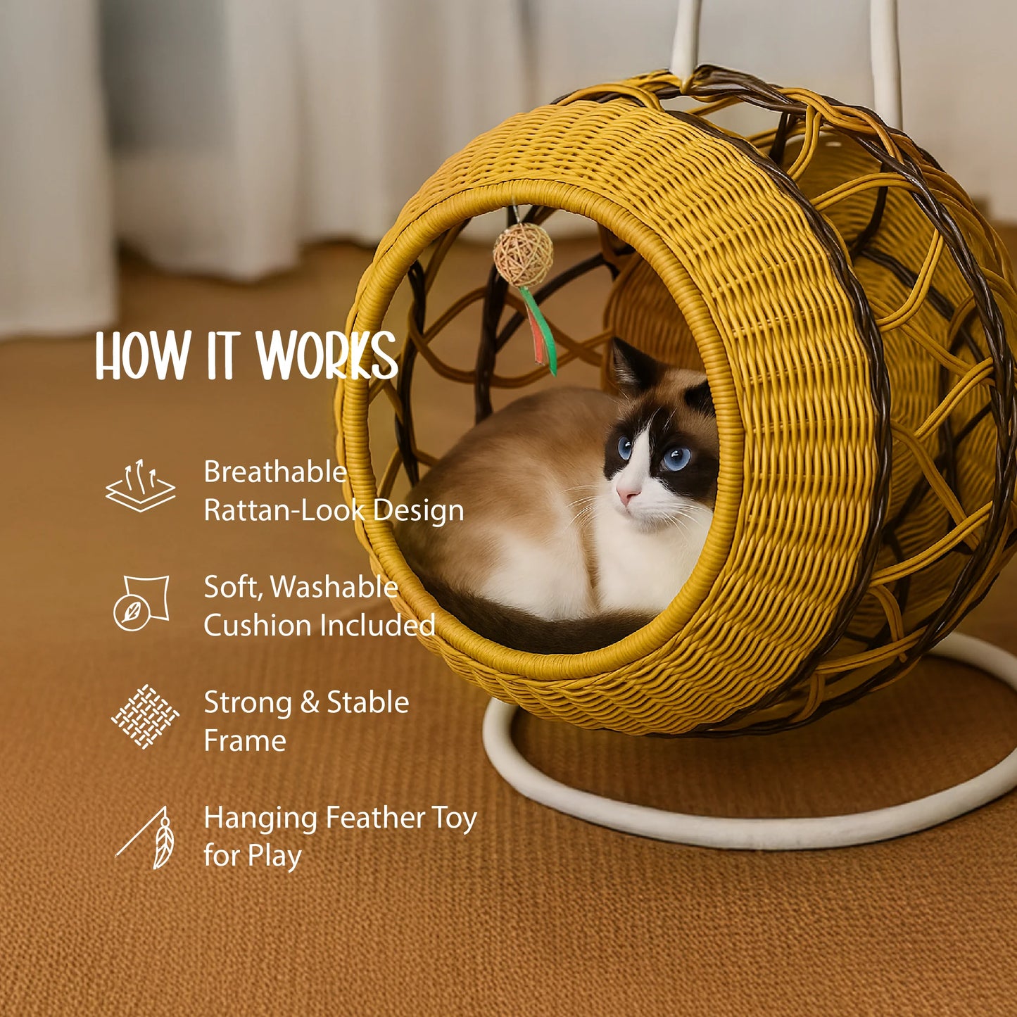 Wovyn Cat Hammock | Cozy Cat Swing | Breathable Design | Cushion & Toy Included