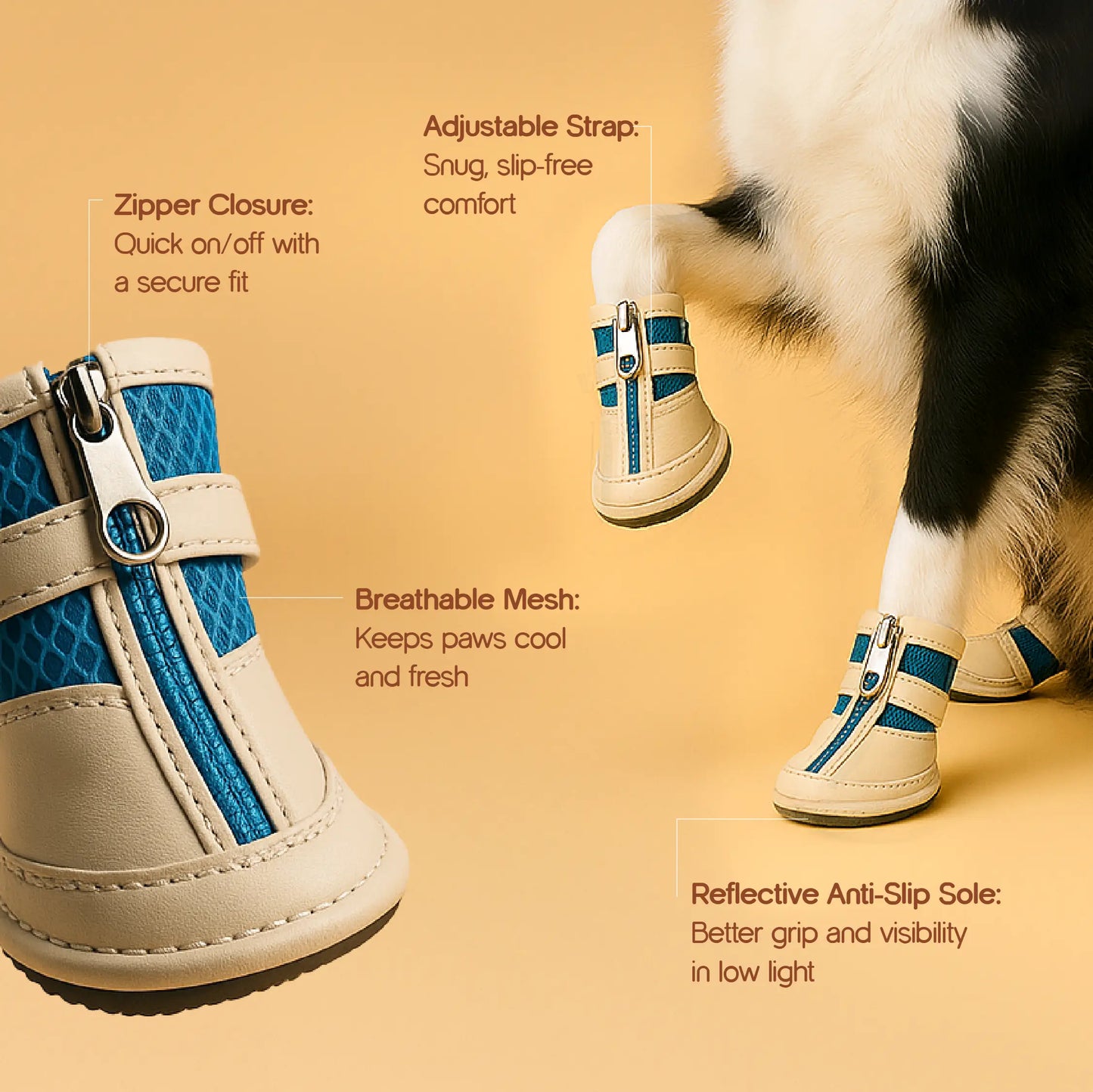 Zoomie Boots – Secure Fit with Zipper & Strap | All-Terrain Paw Safety