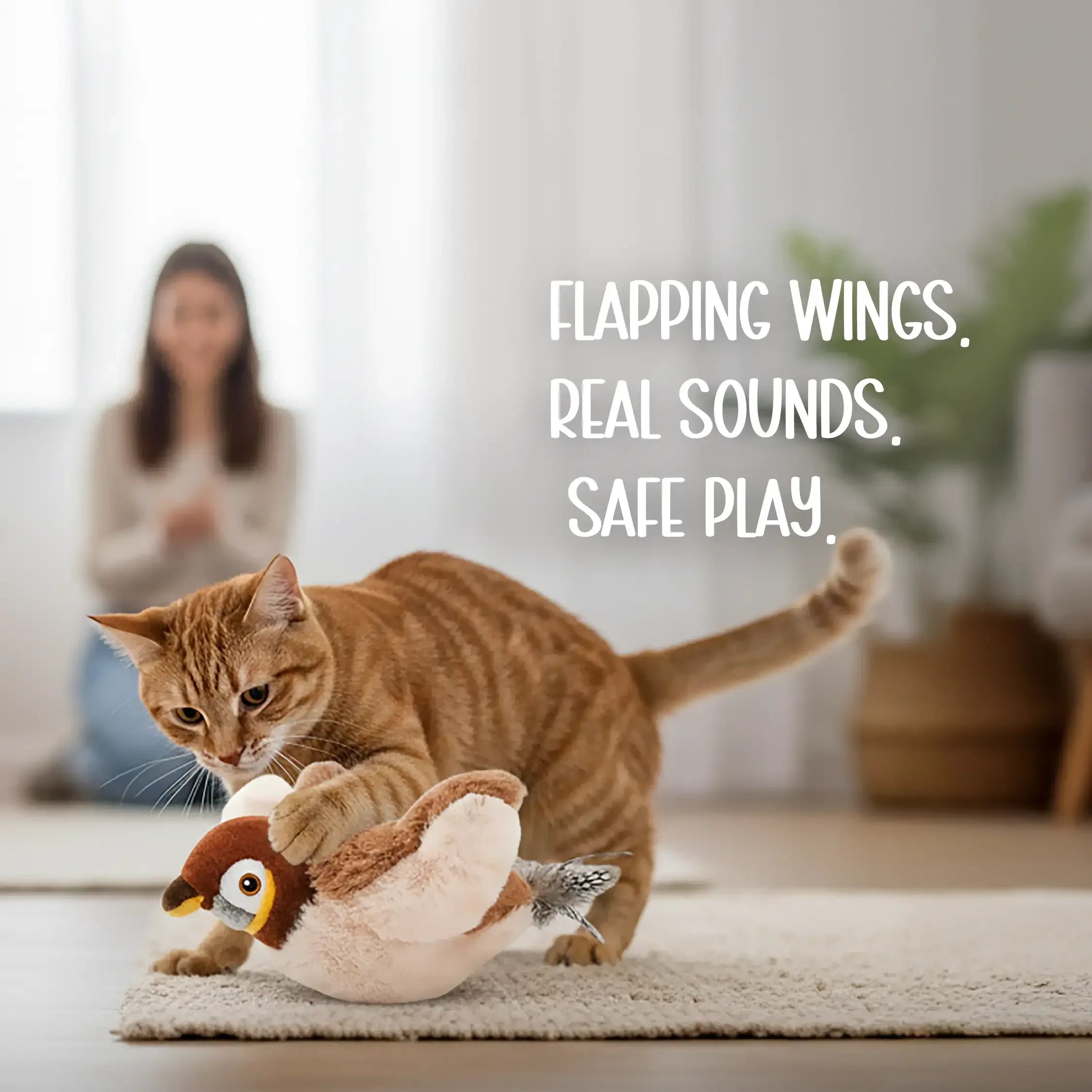WingBird Smart Flapping Toy – Real Chirps & Safe Pet Play - Tilting Heads