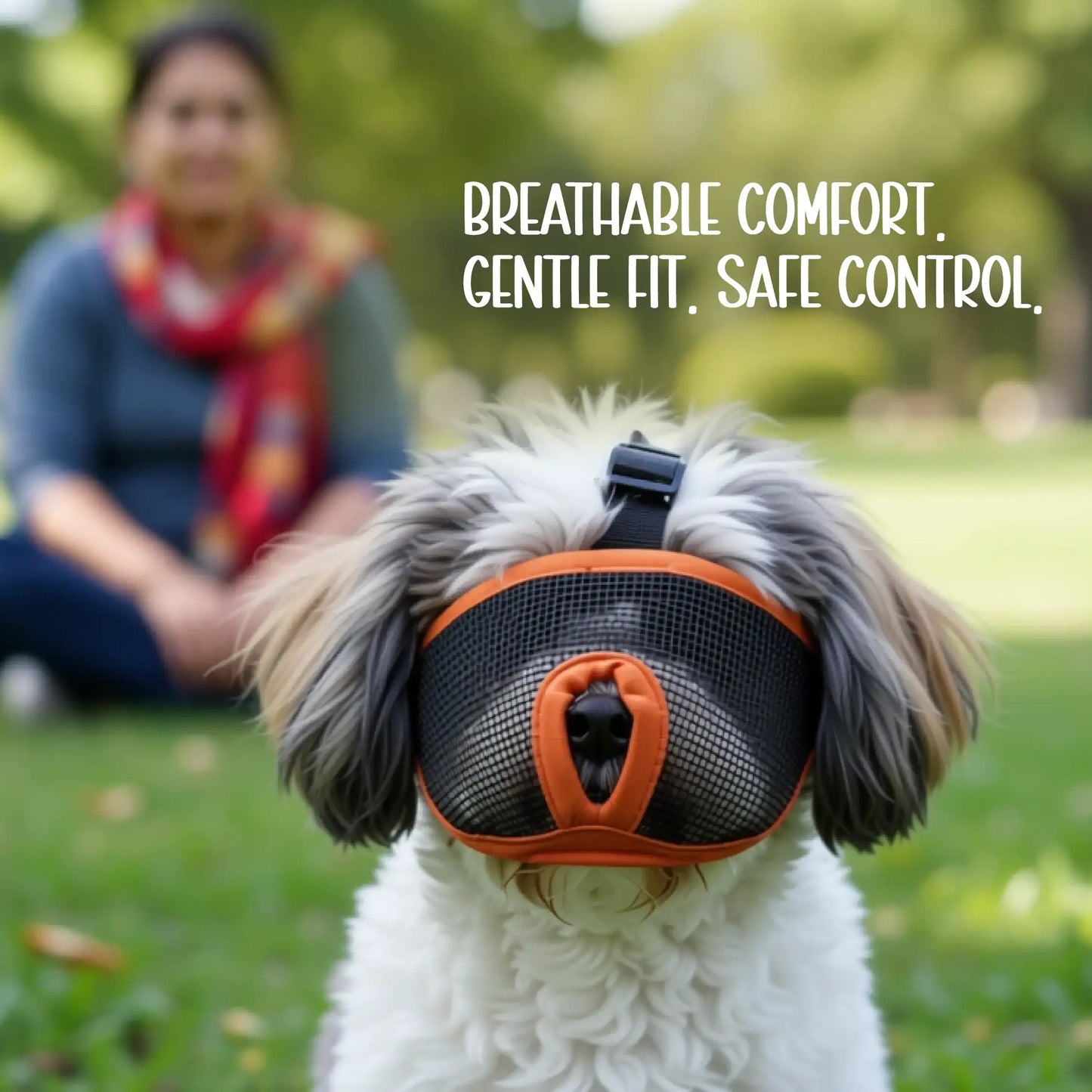 BreatheEase Muzzle – Breathable No-Bark Muzzle for Small Pets - Tilting Heads