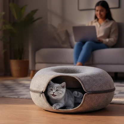 CurlCove Tunnel Bed | Warm, Cozy & Playful Hideout for Cats