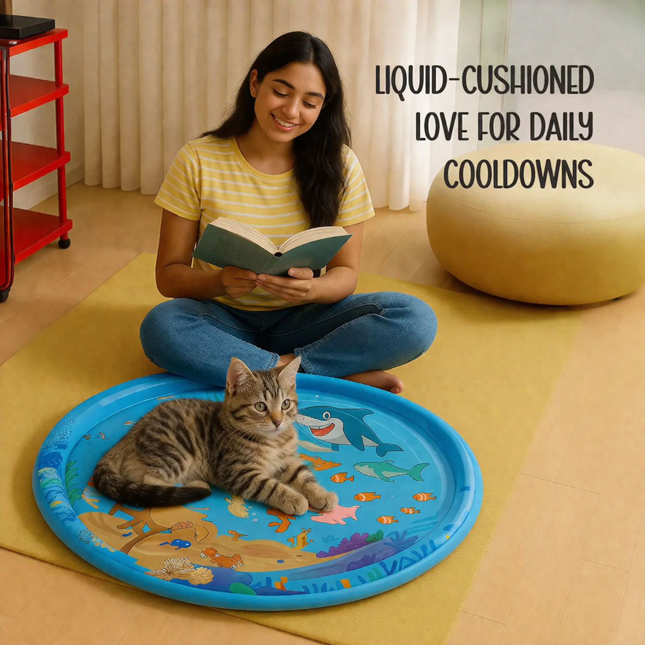 LumenPool Bed – Cooling Water Bed for Dogs & Cats with Floating Toys | Foldable | Stress-Relieving