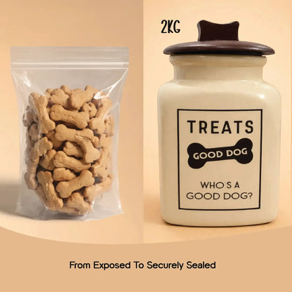 TreatVault | Ceramic Treat Jar | Airtight, Safe & Stylish Pet Treat Storage - Tilting Heads