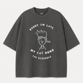 My Cat Runs the Schedule T-Shirt – Oversized Cotton Wear for Cat Parents