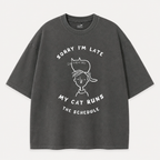 My Cat Runs the Schedule T-Shirt – Oversized Cotton Wear for Cat Parents