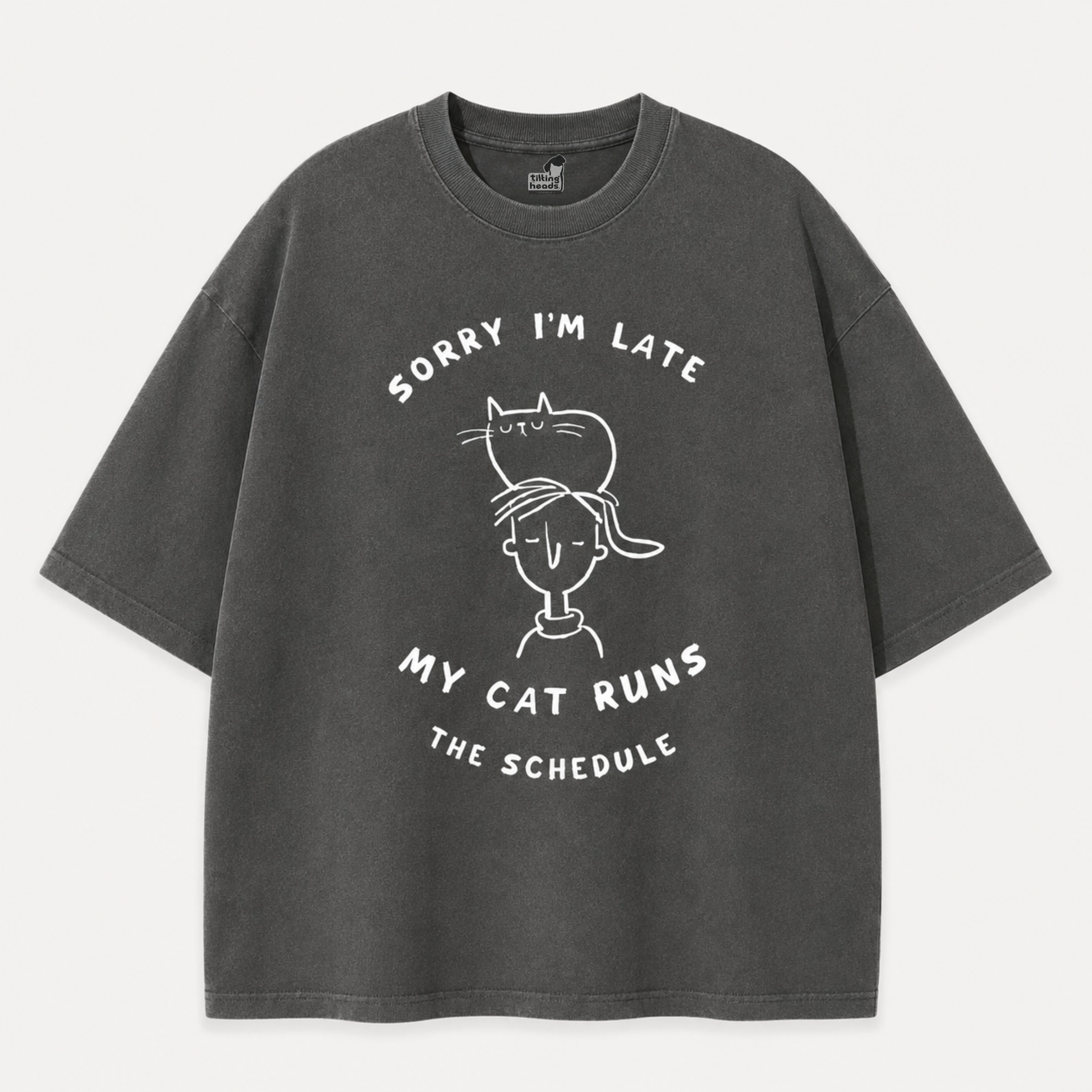 My Cat Runs the Schedule T-Shirt – Oversized Cotton Wear for Cat Parents