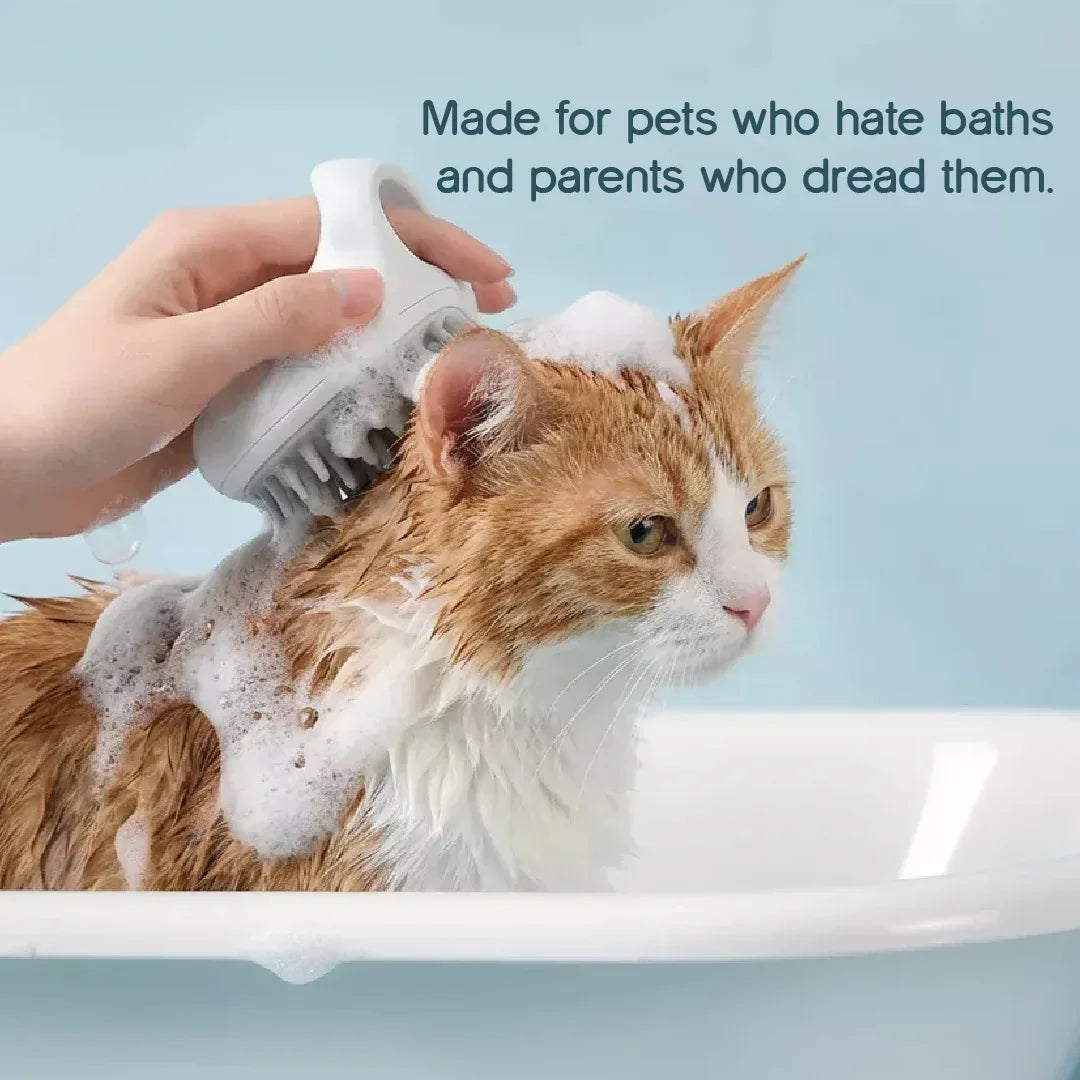 FoamFlow Bath Brush - 2 in 1 Pet Massage Brush with Shampoo Dispenser - Tilting Heads