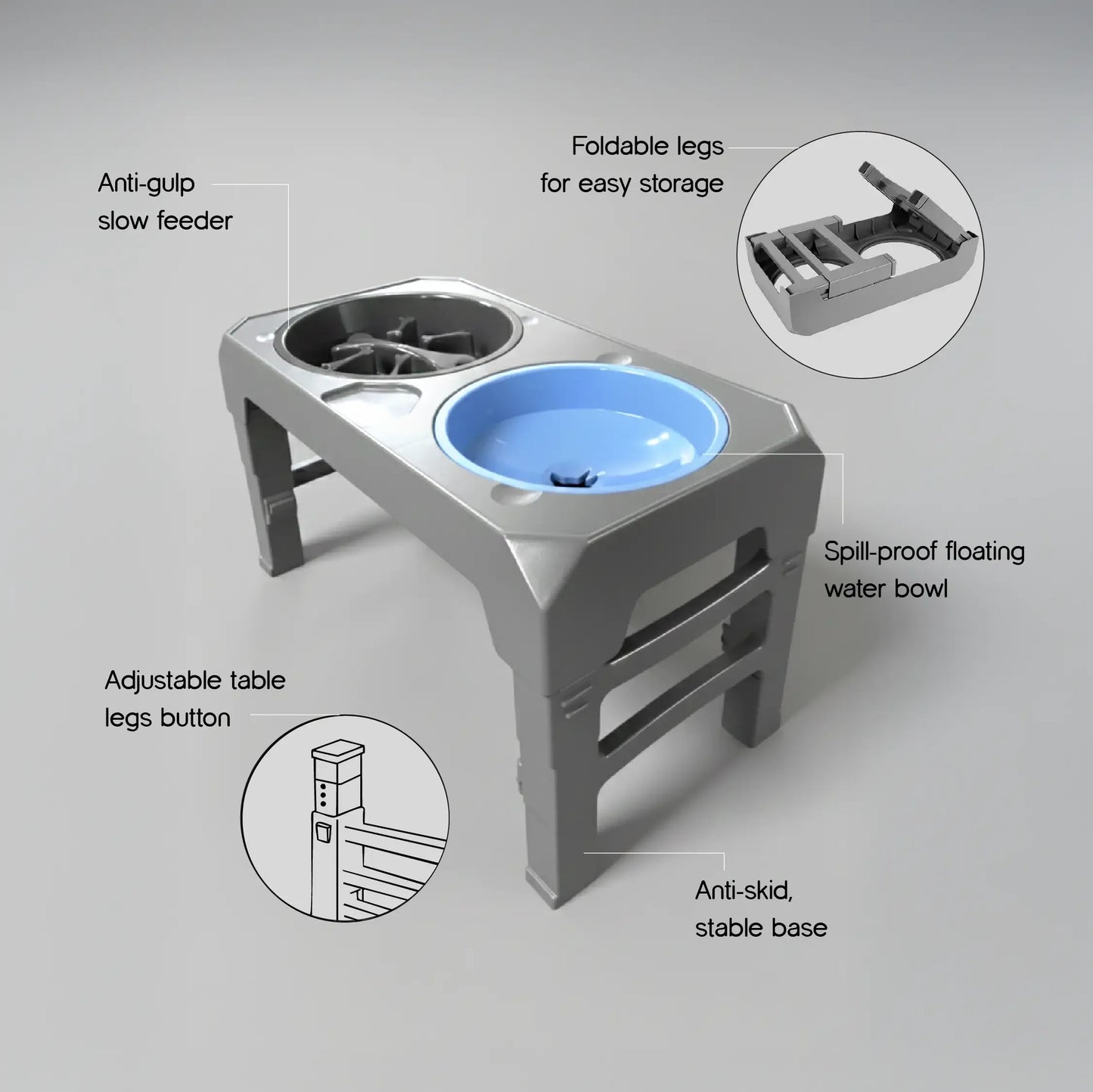 CalmSip Meal Station | Multi-Height Comfort, Slow Feeder & Spill-Proof Bowl for Healthier Mealtimes - Tilting Heads