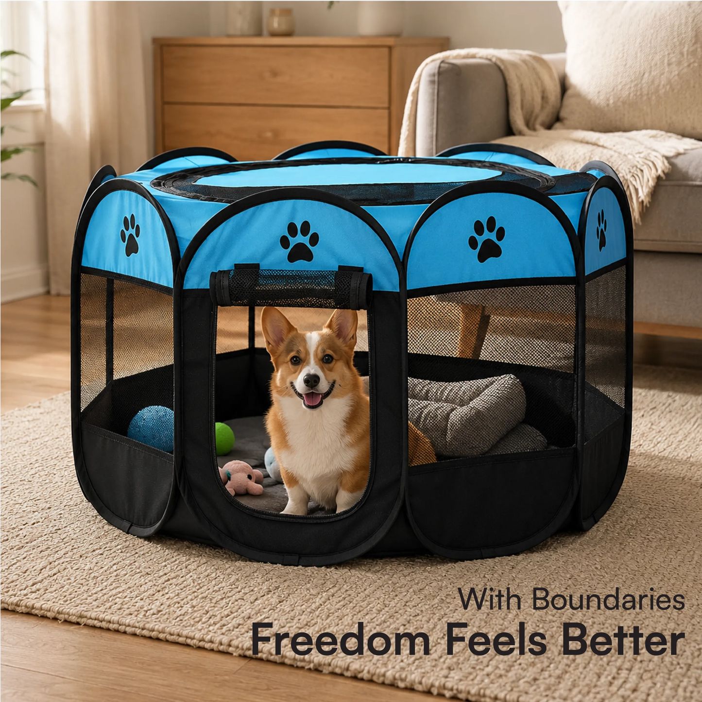 CasaFrolic Playpen | Foldable Pet Enclosure | Safe, Portable & Breathable