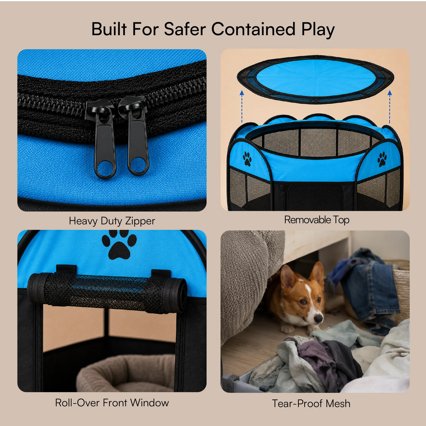 CasaFrolic Playpen | Foldable Pet Enclosure | Safe, Portable & Breathable