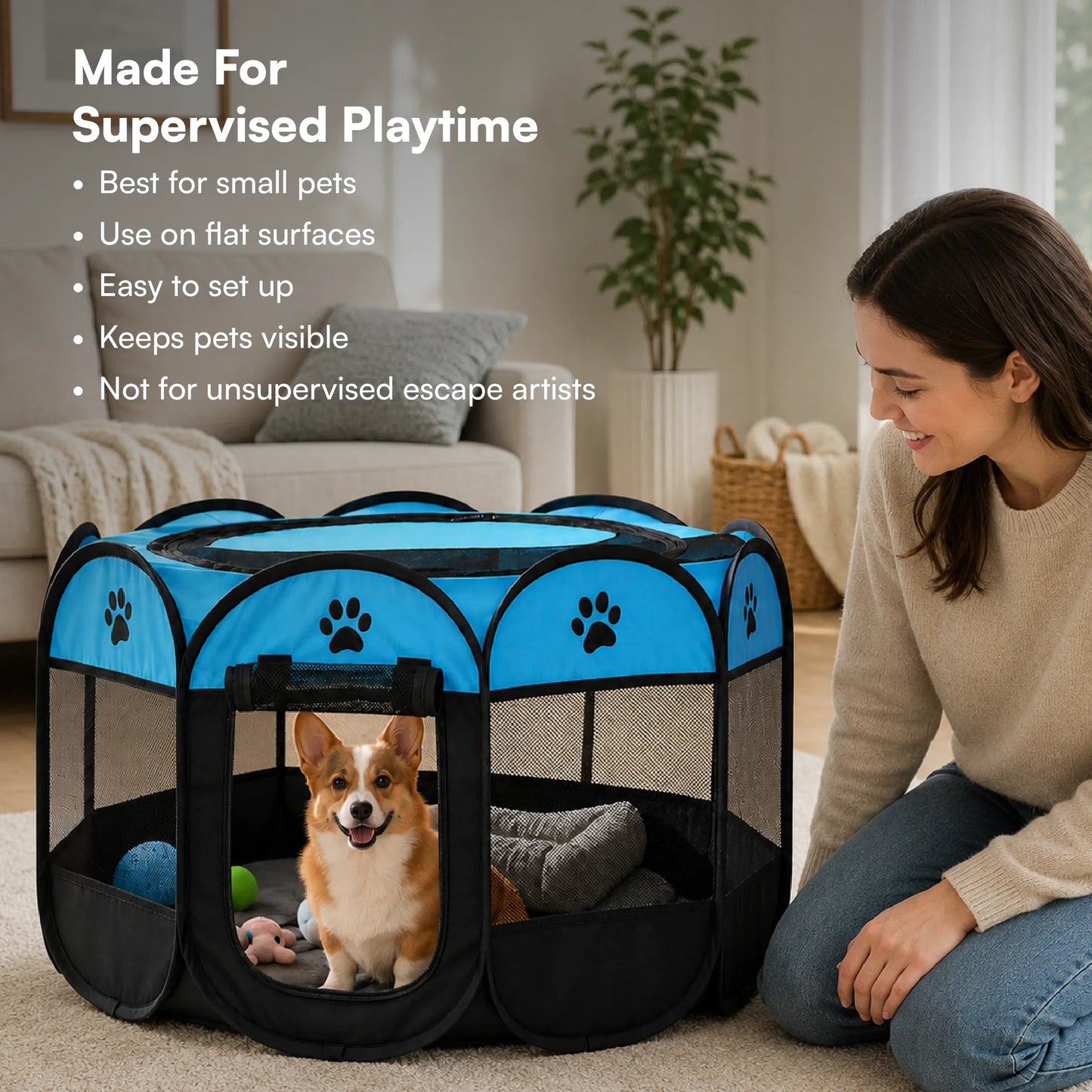 CasaFrolic Playpen | Foldable Pet Enclosure | Safe, Portable & Breathable