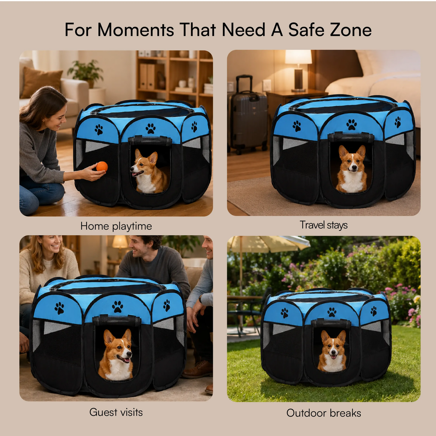 CasaFrolic Playpen | Foldable Pet Enclosure | Safe, Portable & Breathable