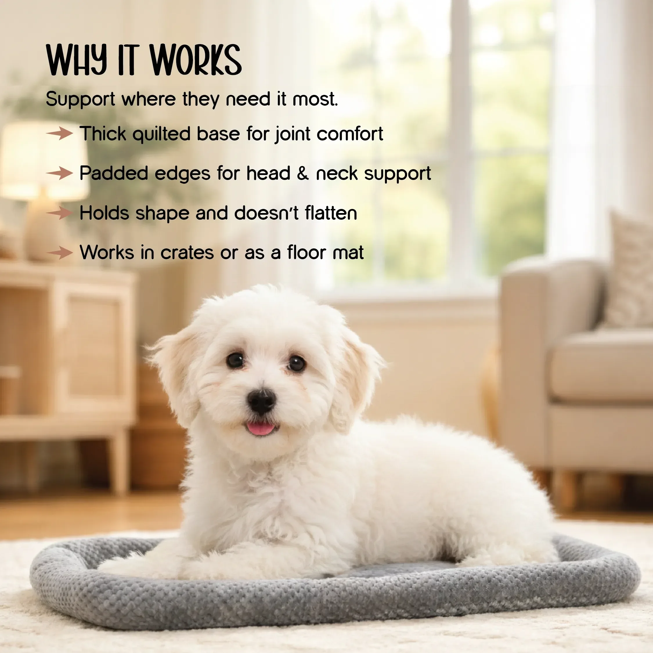 Cloud Quilted Mat– Quilted Crate & Floor Comfort Bed for Small & Medium Pets