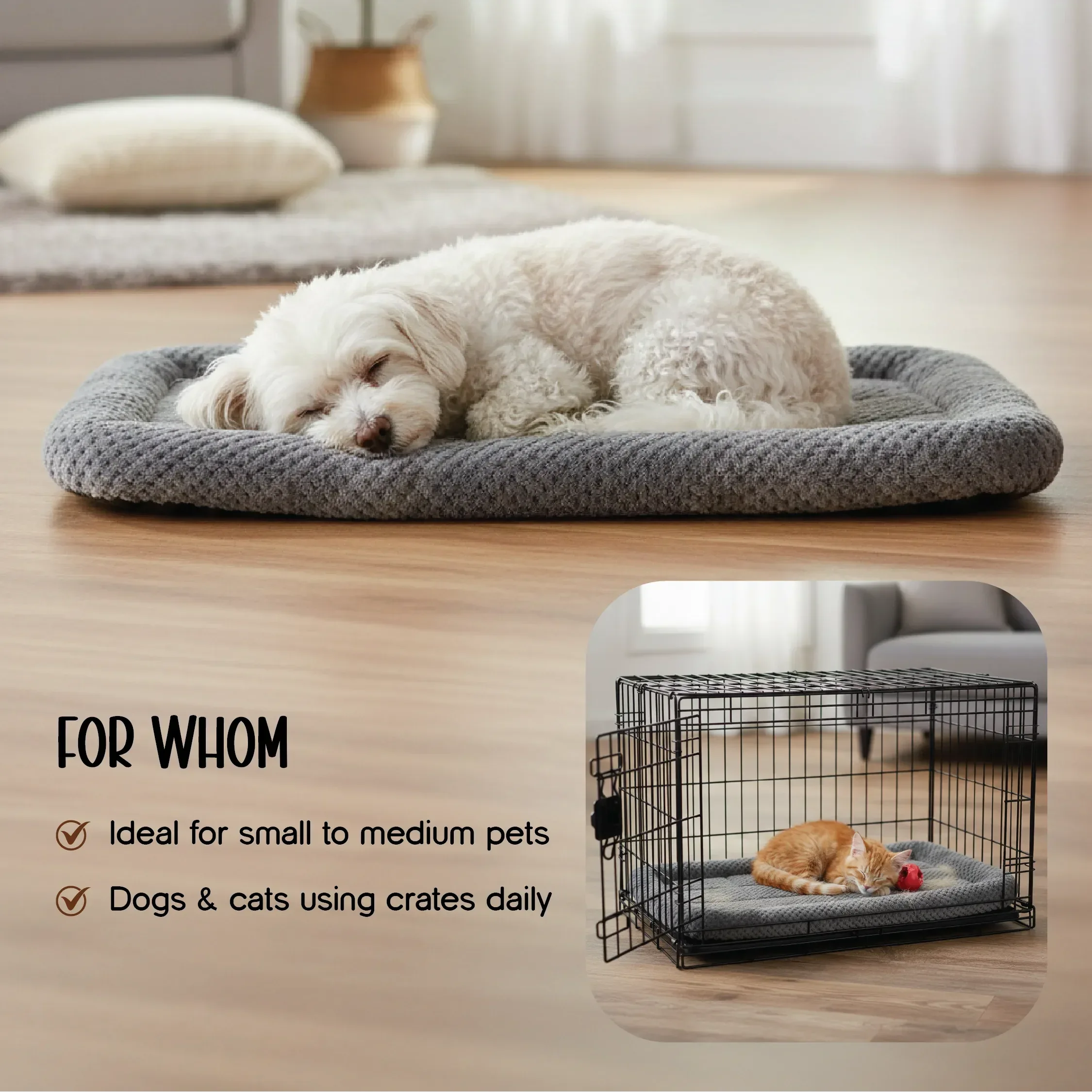Cloud Quilted Mat– Quilted Crate & Floor Comfort Bed for Small & Medium Pets