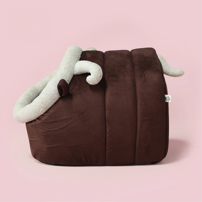 CocoaGrotto Bed | Plush Velvet Pet Bed with Ears | Washable, Non-Slip & Cuddle-Ready Comfort - Tilting Heads