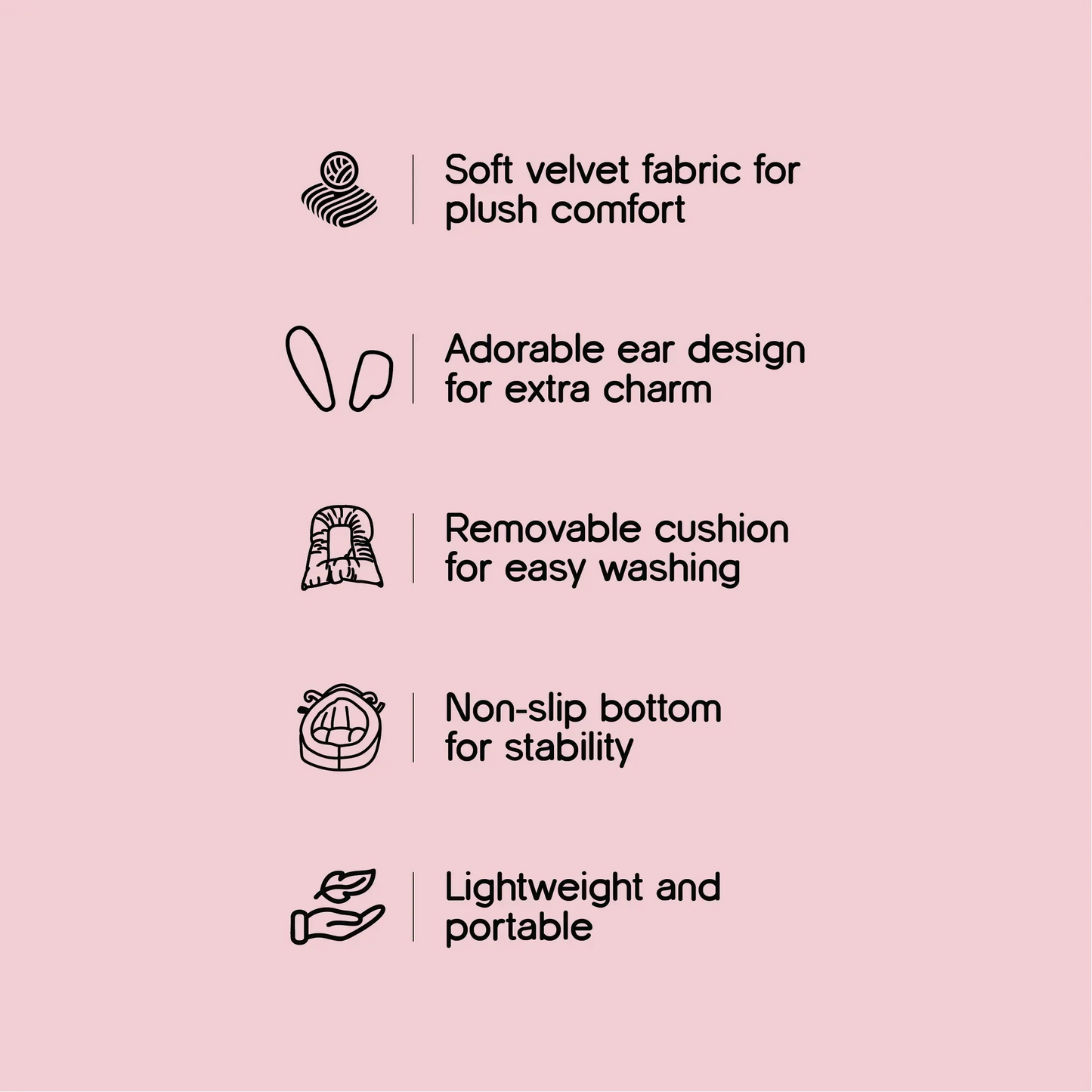 CocoaGrotto Bed | Plush Velvet Pet Bed with Ears | Washable, Non-Slip & Cuddle-Ready Comfort - Tilting Heads