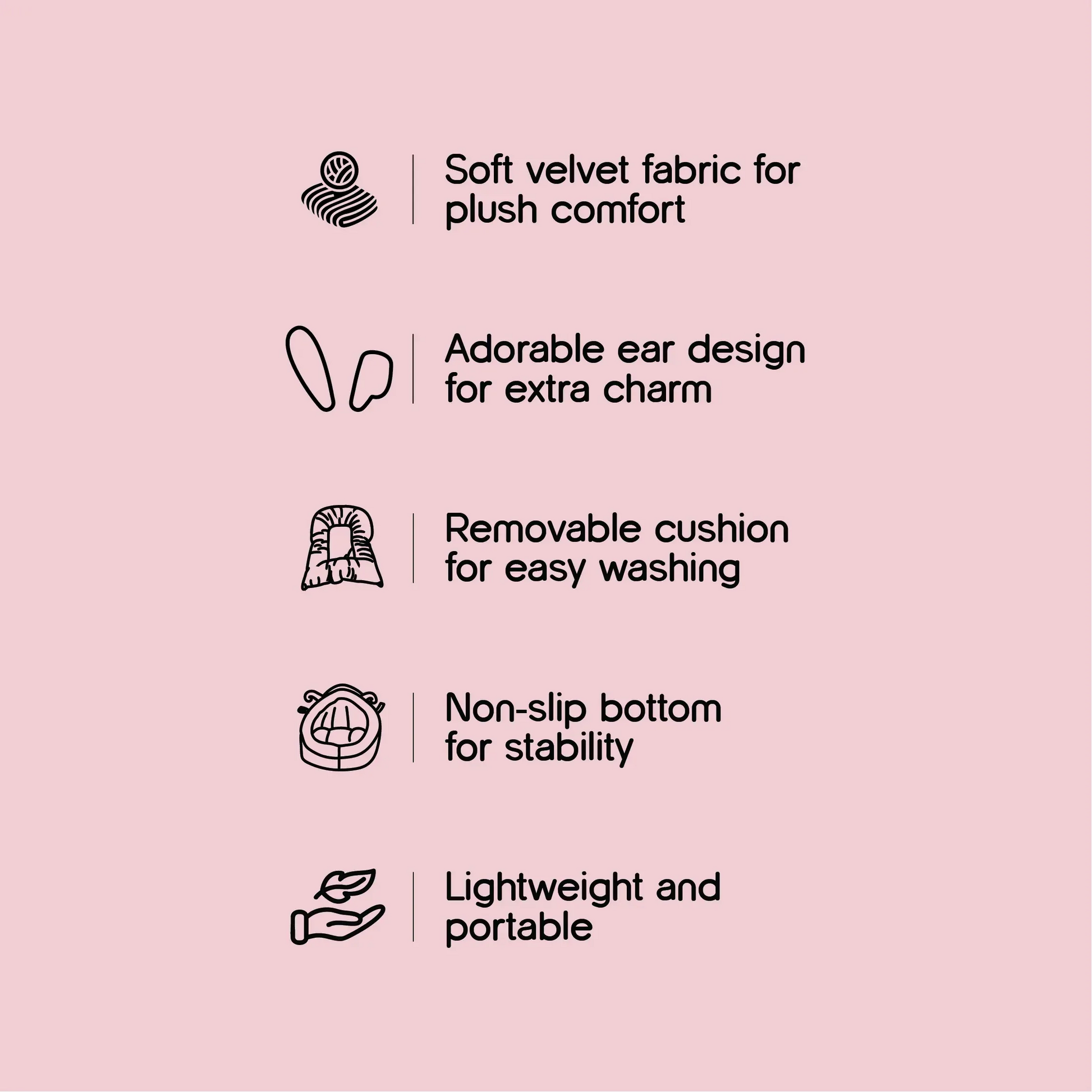 CocoaGrotto Bed | Plush Velvet Pet Bed with Ears | Washable, Non-Slip & Cuddle-Ready Comfort - Tilting Heads