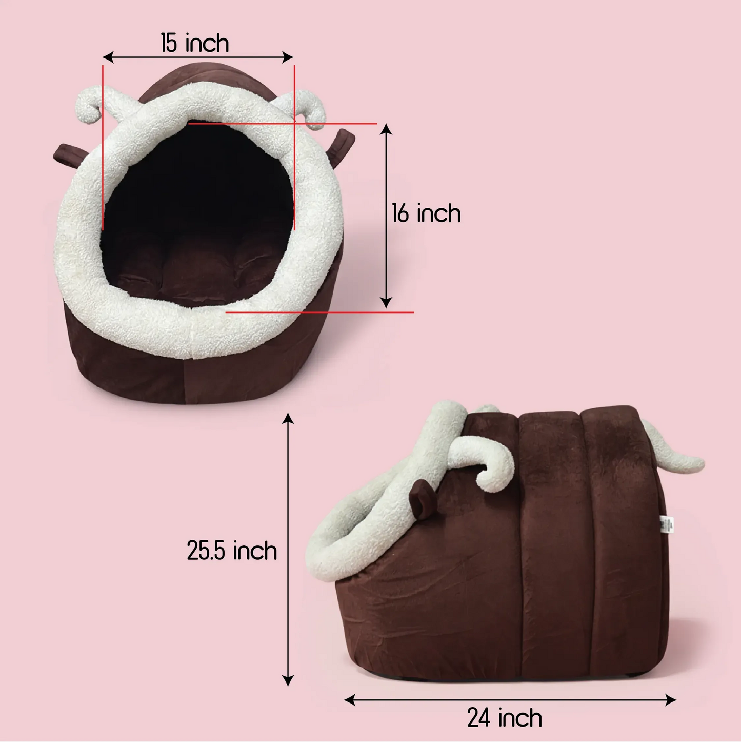CocoaGrotto Bed | Plush Velvet Pet Bed with Ears | Washable, Non-Slip & Cuddle-Ready Comfort - Tilting Heads
