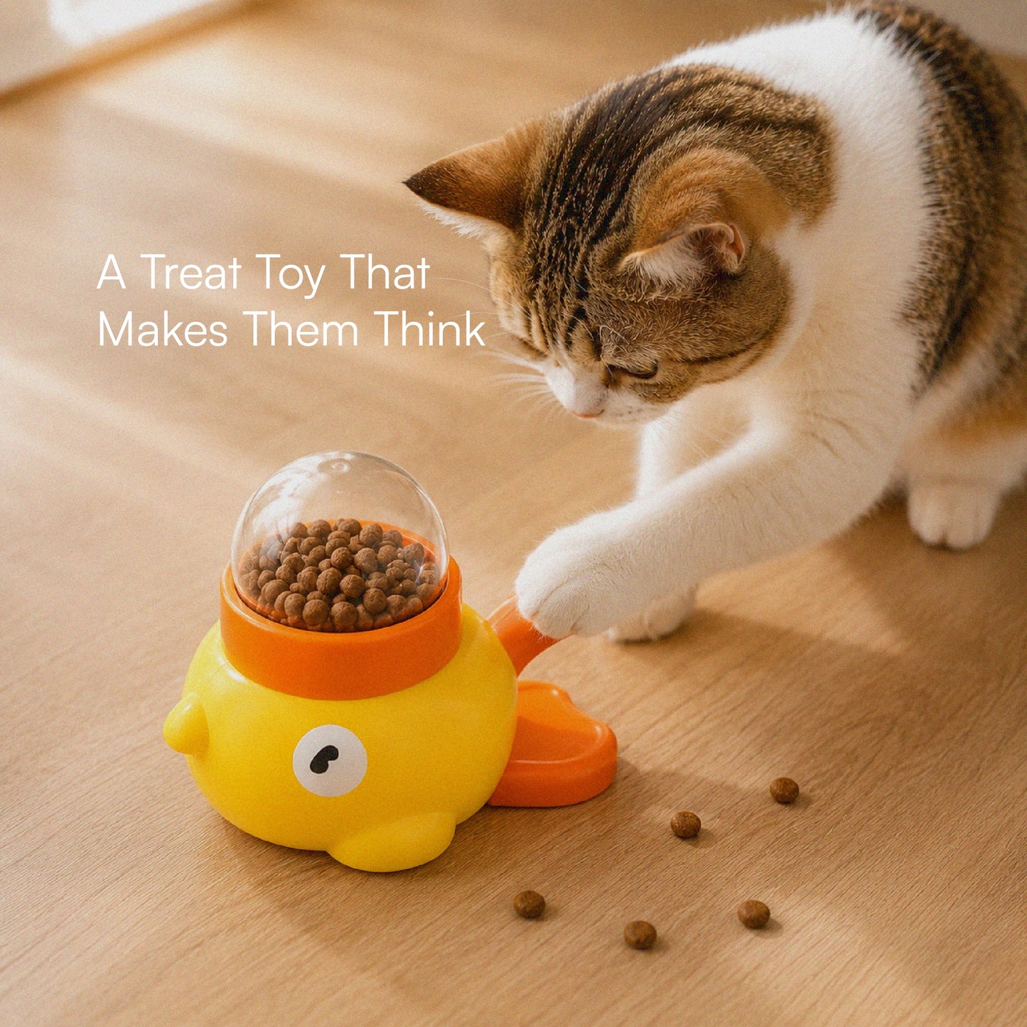 DuckDash Treat Toy – Puzzle Treat Dispenser for Dogs & Cats with Press-To-Release Handle, Treat Window & Interchangeable Lids