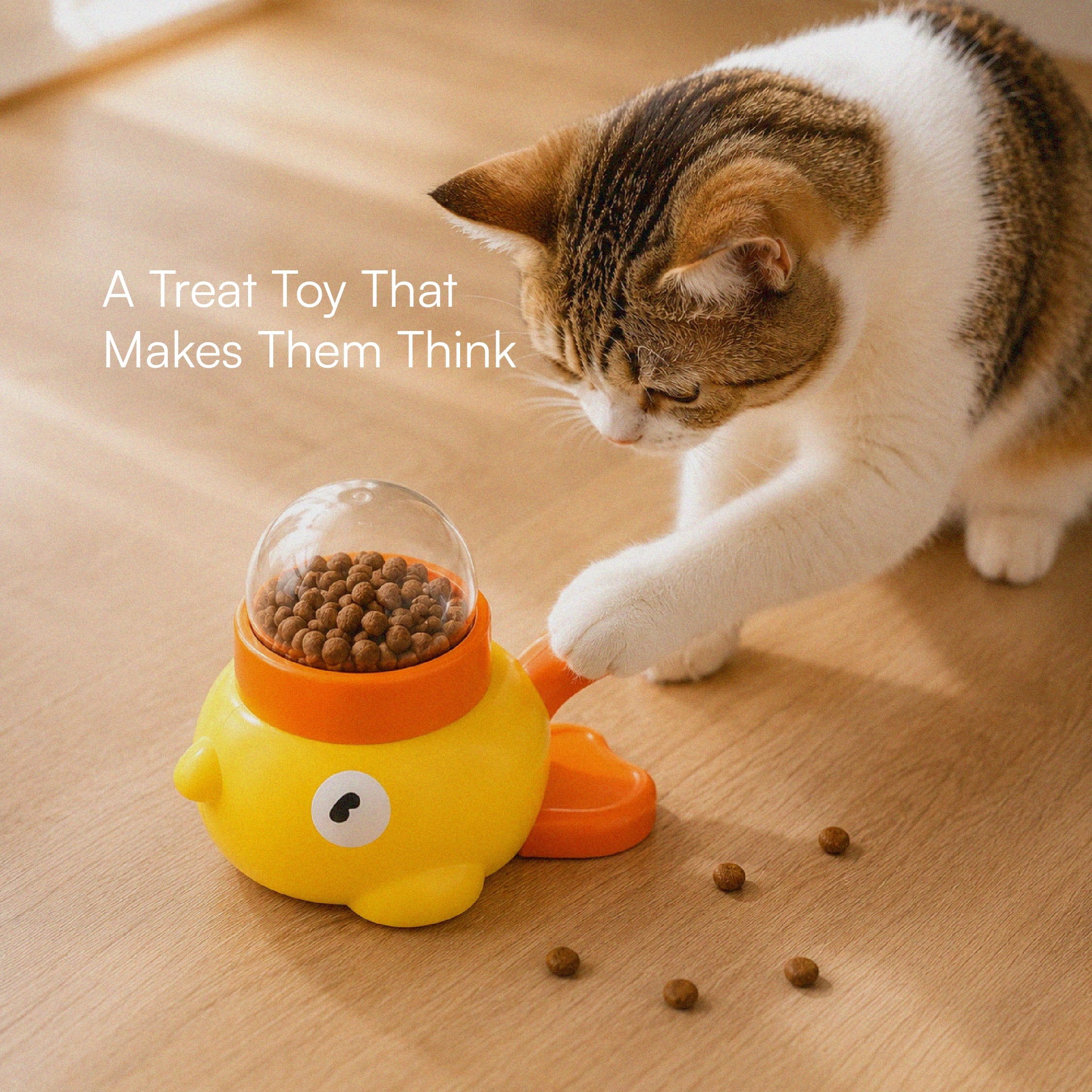 DuckDash Treat Toy – Puzzle Treat Dispenser for Dogs & Cats with Press-To-Release Handle, Treat Window & Interchangeable Lids