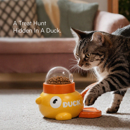 DuckDash Treat Toy – Puzzle Treat Dispenser for Dogs & Cats with Press-To-Release Handle, Treat Window & Interchangeable Lids