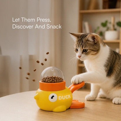 DuckDash Treat Toy – Puzzle Treat Dispenser for Dogs & Cats with Press-To-Release Handle, Treat Window & Interchangeable Lids