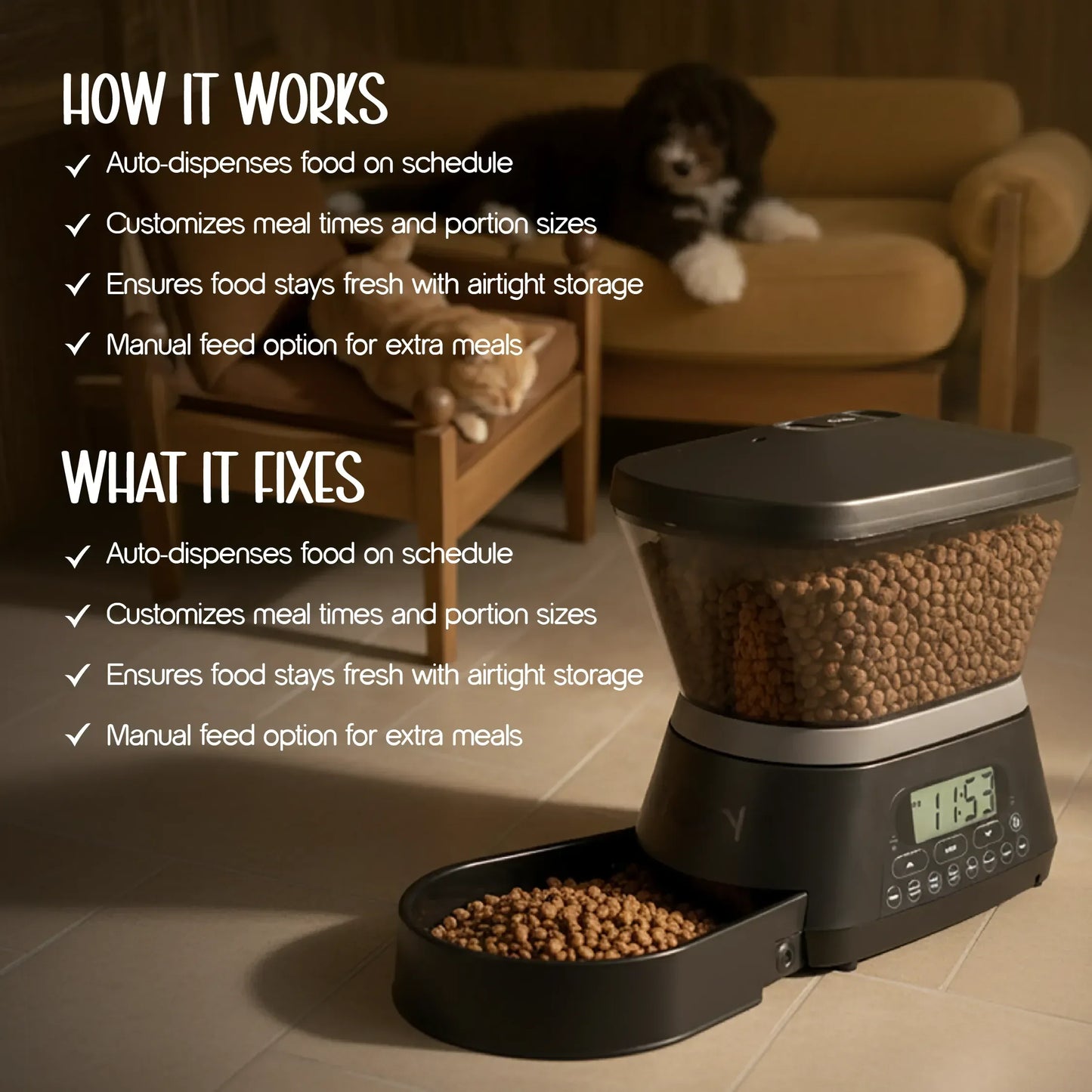 FeedSync Pro | Smart Automatic Pet Feeder | Precise, Reliable & Stress-Free Mealtime Control - Tilting Heads