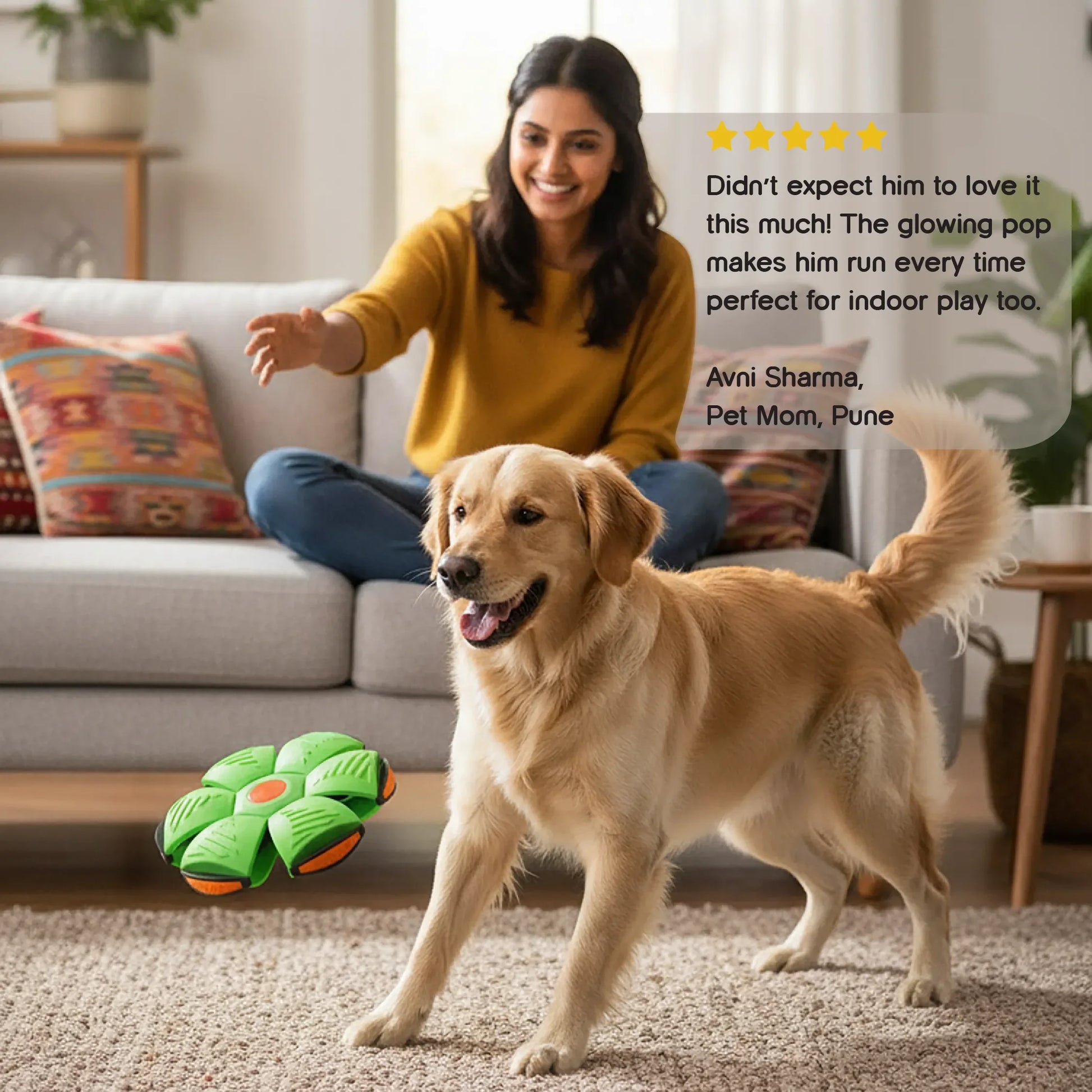 FetchNova UFO Ball | Bounce-Spin Toy | Smart Play for Active Dogs - Tilting Heads