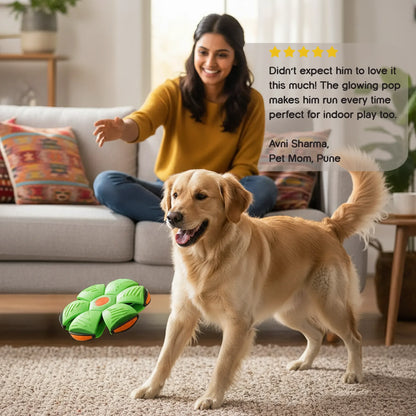 FetchNova UFO Ball | Bounce-Spin Toy | Smart Play for Active Dogs - Tilting Heads