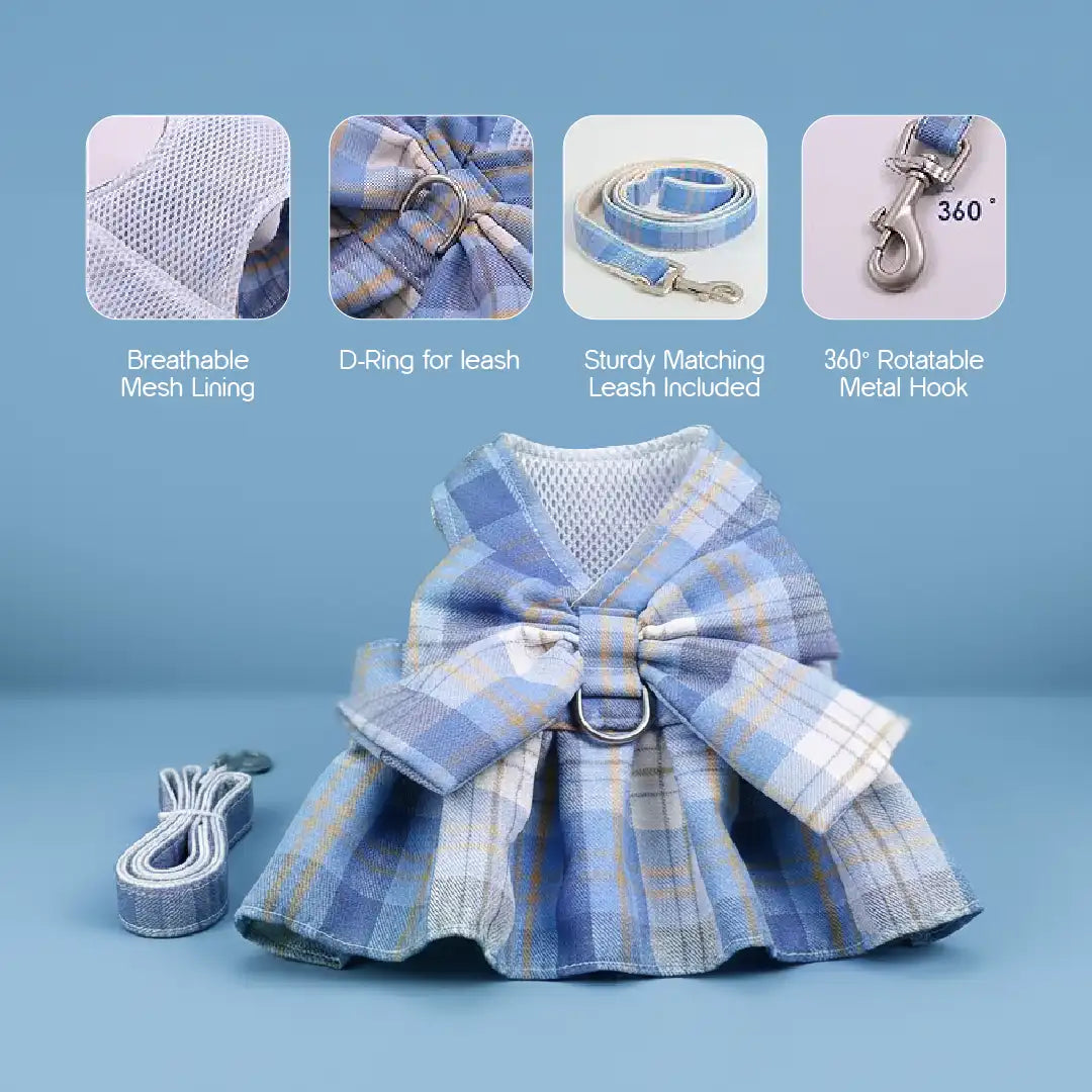 FlarePlaid Harness for Cats & Dogs | No-Pull, Breathable & Secure Comfort with a Stylish Plaid Design