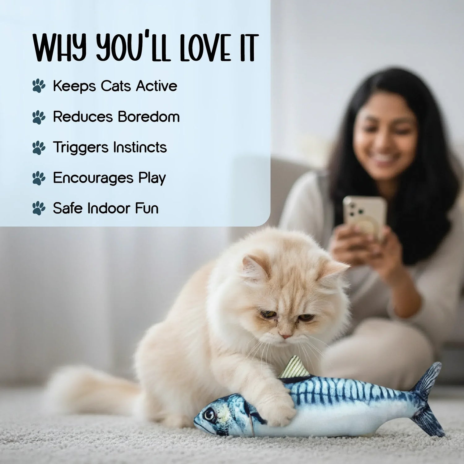 FlippyFish Toy | Smart Motion Play for Cats That Triggers Natural Hunting Instincts - Tilting Heads