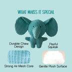 GroveElephant Plush Toy – Double Squeaks, Endless Fun & Stress-Free Play! - Tilting Heads