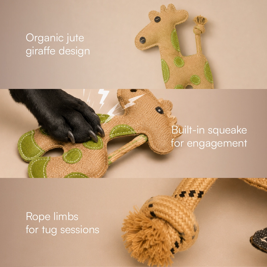 GiraffeChew Toy Organic Jute Chew & Tug Toy For Dogs & Cats