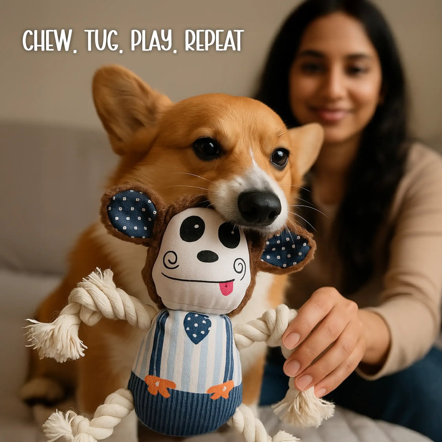 GnawMonkey Rope Toy | Chew, Tug & Play | Fun for Healthy Teeth - Tilting Heads