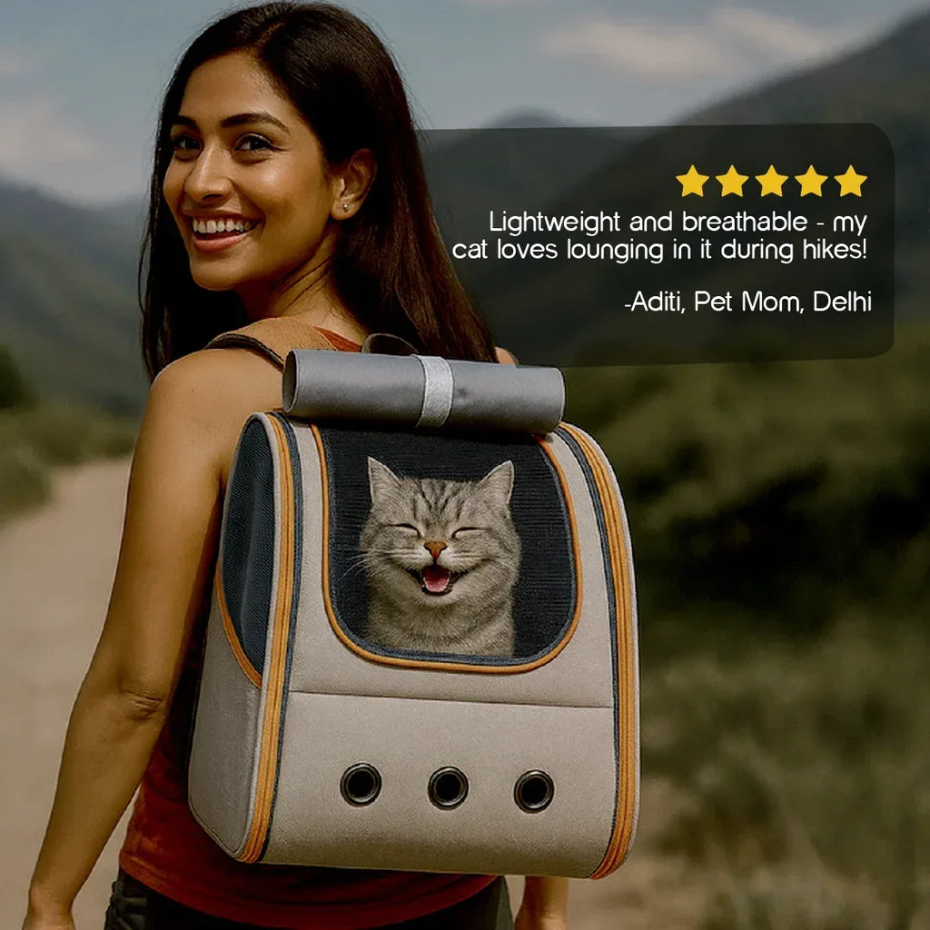 Halo Pet Carrier Bag - Breathable Ventilation, Lightweight Travel Carrier for Small Dogs & Cats| Comfortable & Secure Transport| Upto 7 kgs - Tilting Heads