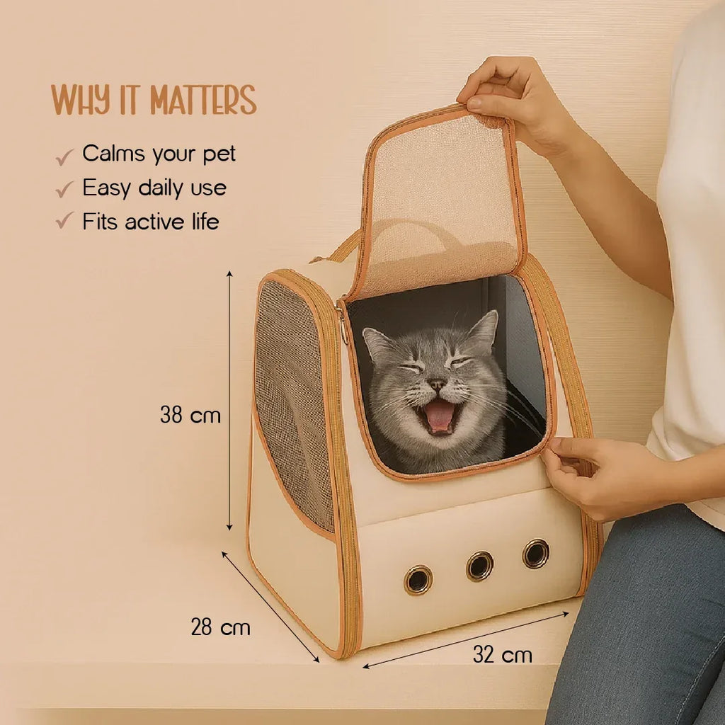 Halo Pet Carrier Bag - Breathable Ventilation, Lightweight Travel Carrier for Small Dogs & Cats| Comfortable & Secure Transport| Upto 7 kgs - Tilting Heads