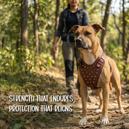 Kingsguard Leather Harness | Genuine Leather Exterior | Rexine Cushioning | No-Choke Walk Control - Tilting Heads