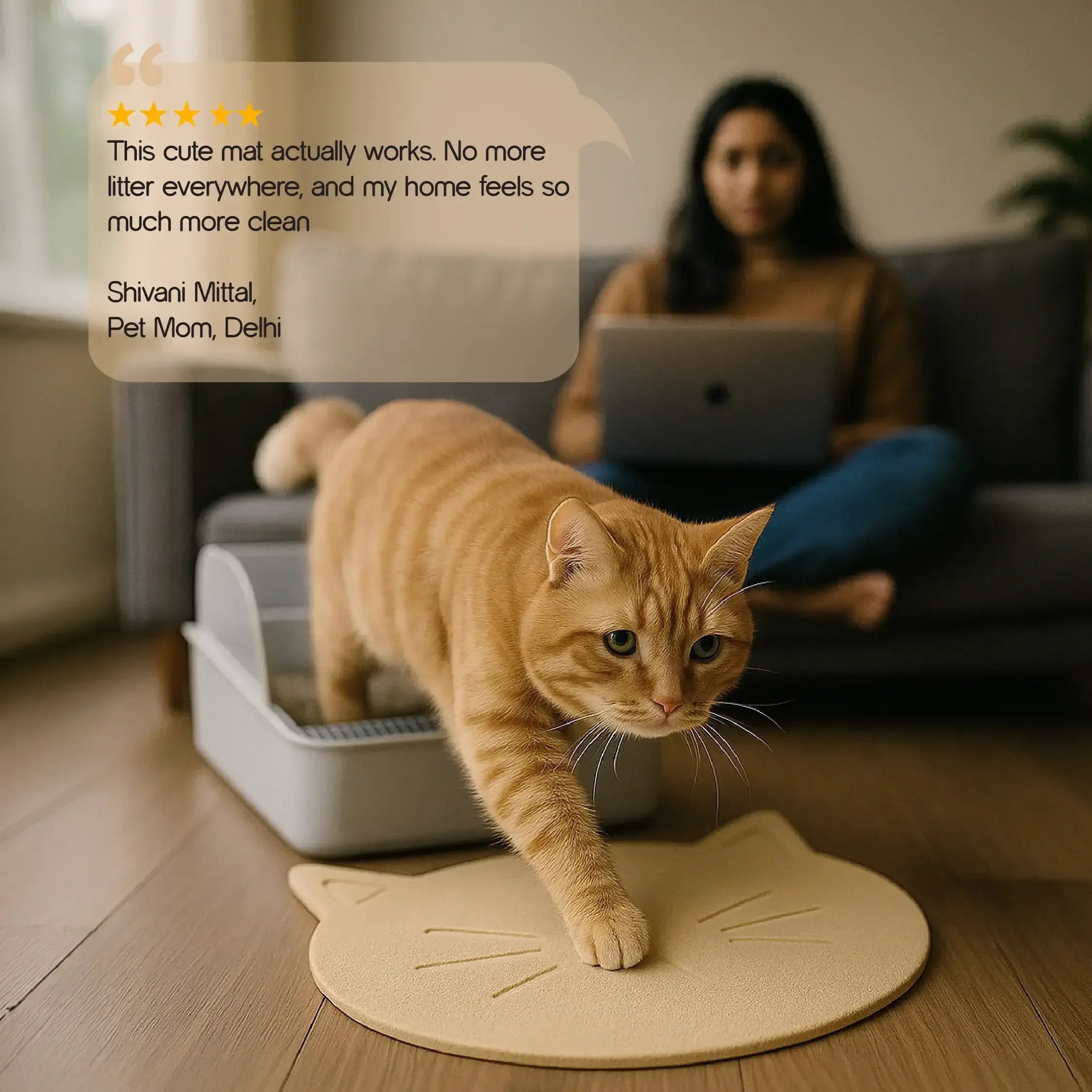 Leo Litter Mat | Hygienic Cat Mat | Durable Non-Slip Litter & Feeding Mat - Tilting Heads