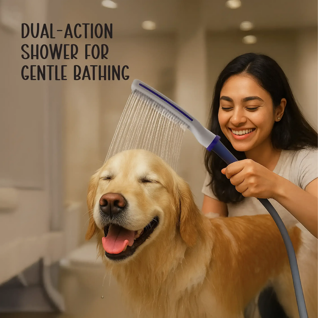 LumiRinse Spa Shower | 2-in-1 Sprayer + Grooming Brush - Tilting Heads