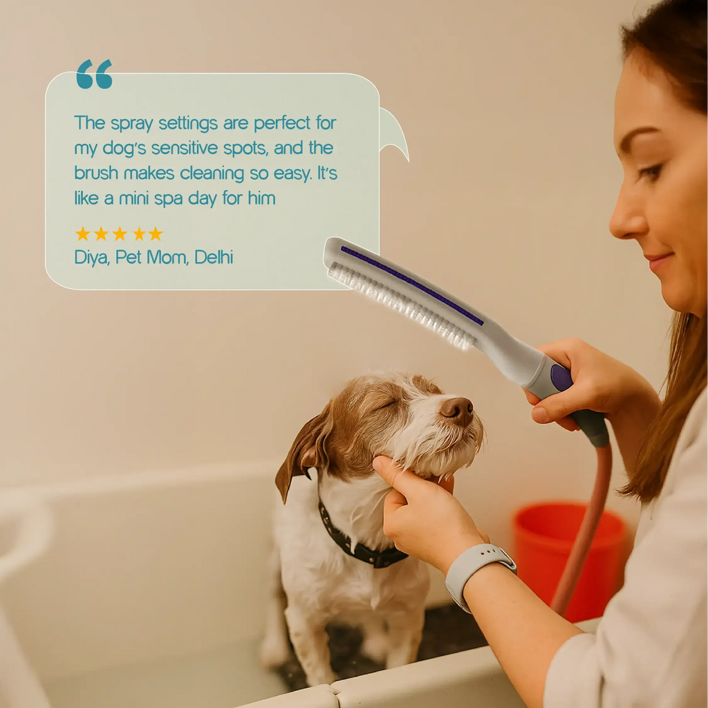LumiRinse Spa Shower | 2-in-1 Sprayer + Grooming Brush - Tilting Heads