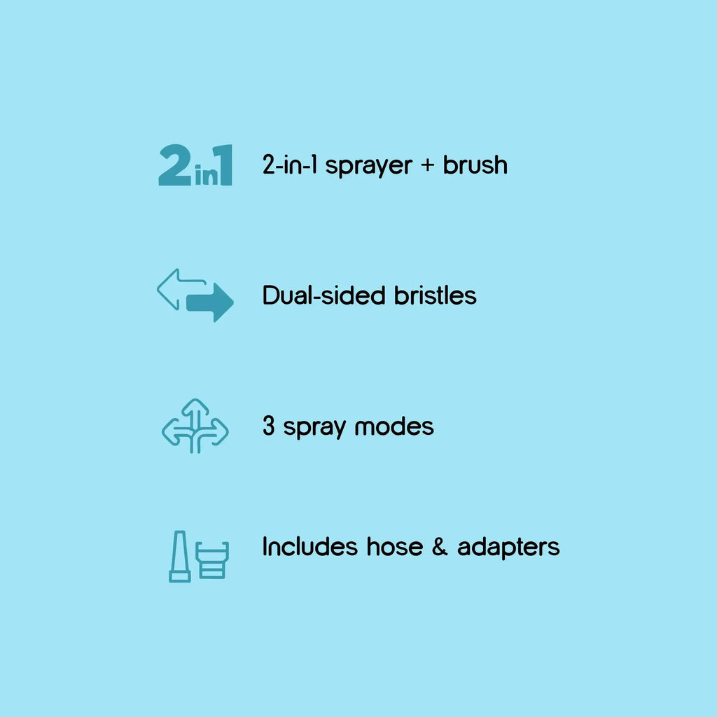 LumiRinse Spa Shower | 2-in-1 Sprayer + Grooming Brush - Tilting Heads