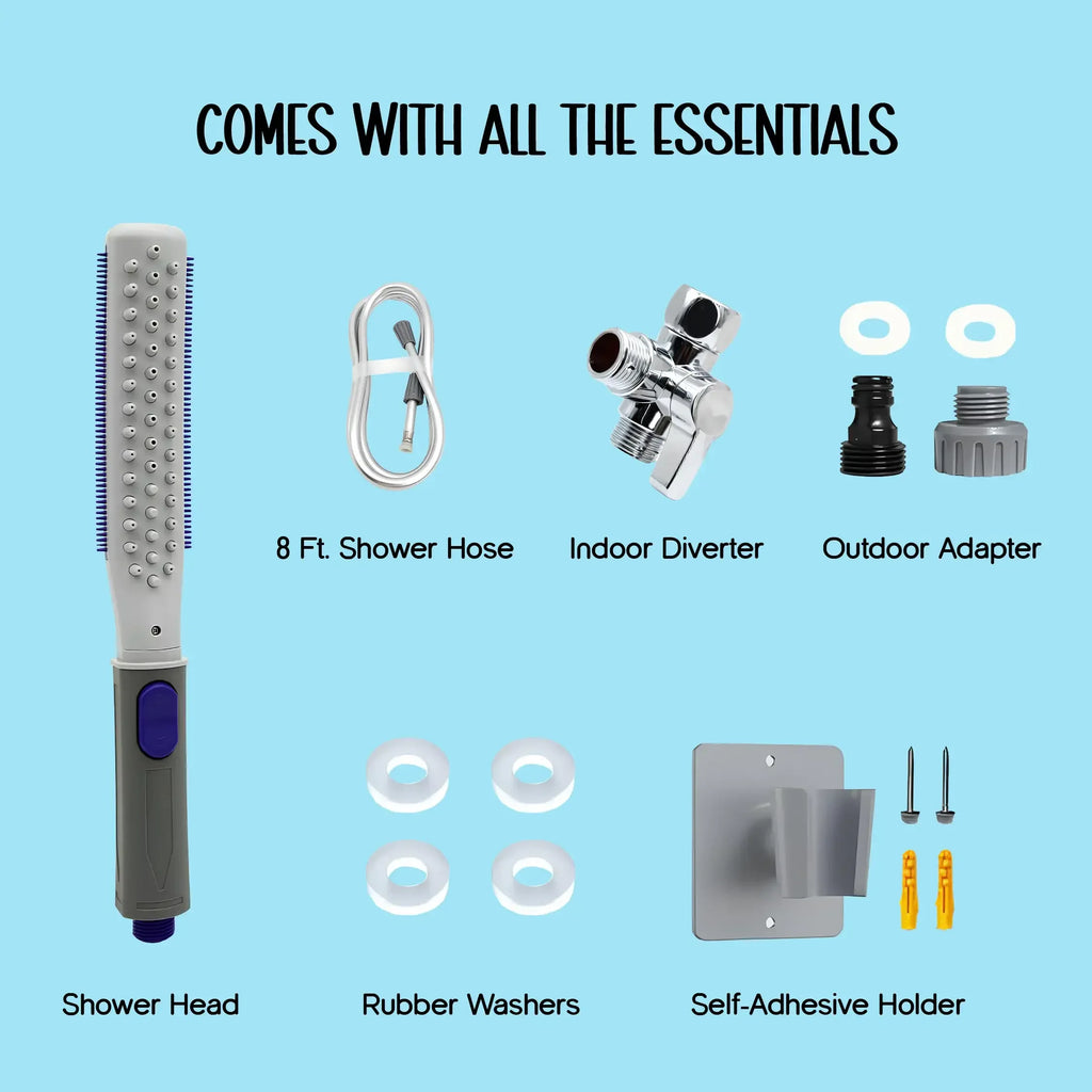 LumiRinse Spa Shower | 2-in-1 Sprayer + Grooming Brush - Tilting Heads